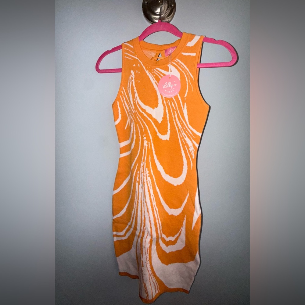 Lillys Closet The Illusion Knit Mini Dress  (orange multi)